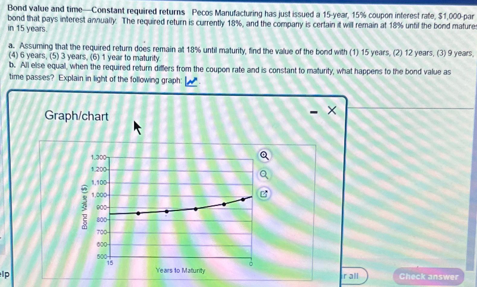  Bond value and time - Constant required returns Pecos Manufacturing has