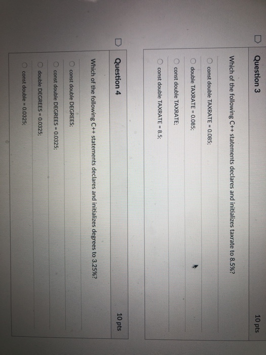 int RATE True False 10 pts D Question 2 Is the following