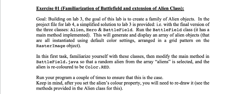 The programming language is Java and all of the Classes I was