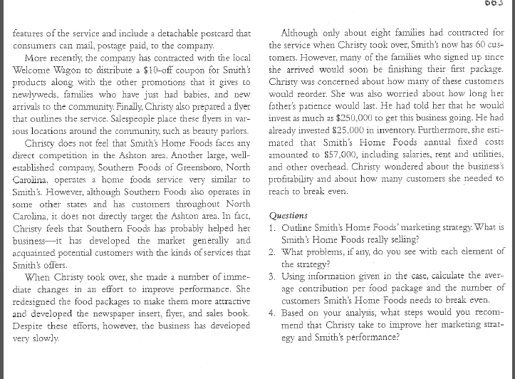 food and number of customers who needed a smith's home foods in
