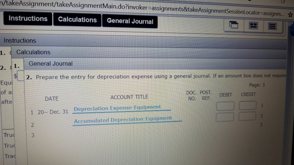 for Johnson Machine as of December 31, 20- 2. Prepare the entry