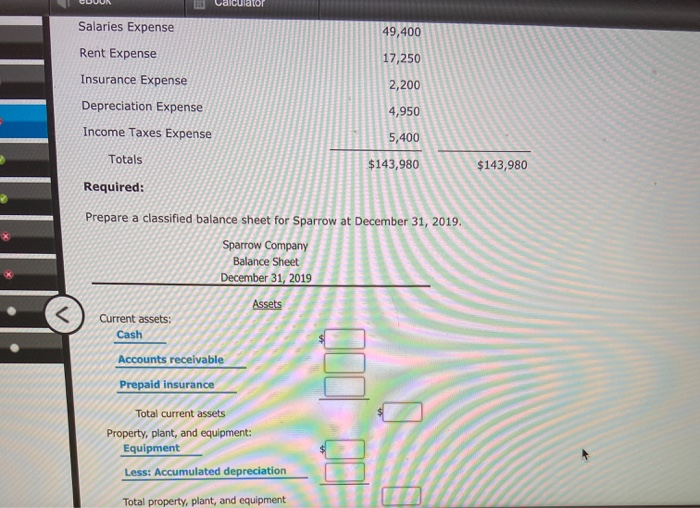 had the following adjusted trial balance at December 31, 2019. Credit Sparrow