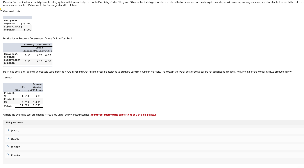 Moaster Corporation has an activity based costing system with three activity