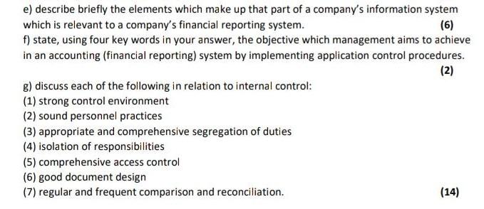  please answer ASAP. (6) e) describe briefly the elements which make