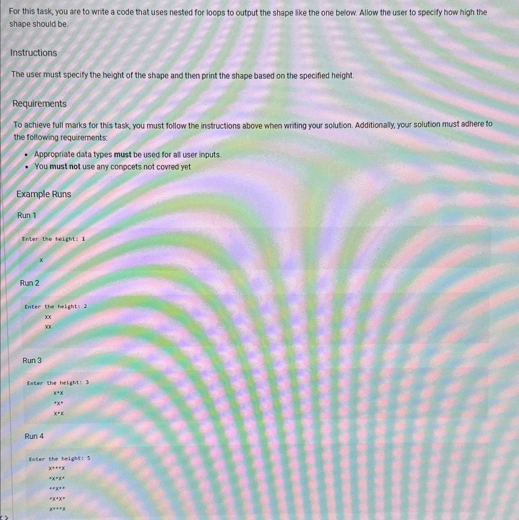  For this task, you are to write a code that uses