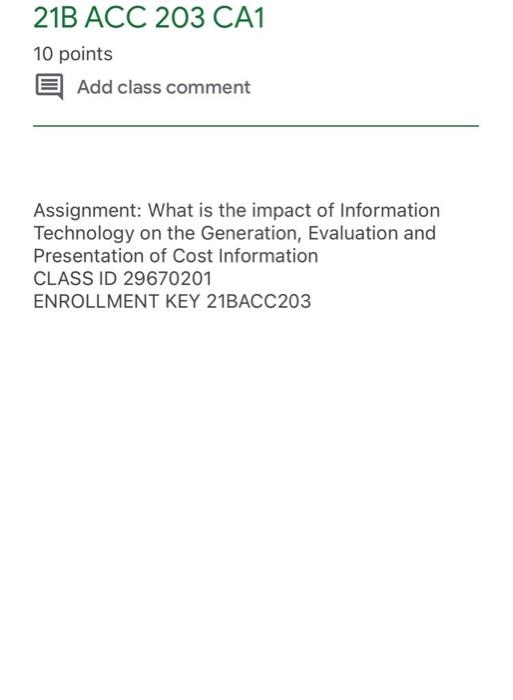  21B ACC 203 CA1 10 points Add class comment Assignment: What