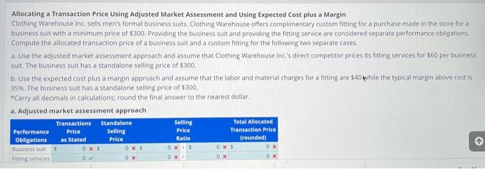 Allocating a Transaction Price Using Adjusted Market Assessment and Using Expected Cost
