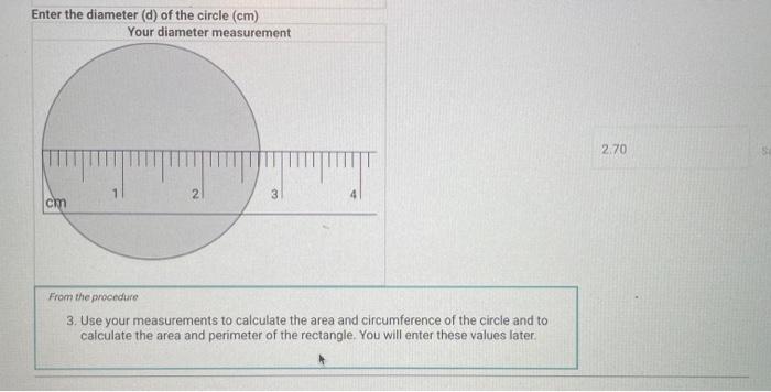 width (w) of the rectangle (cm) Enter the diameter (d) af the