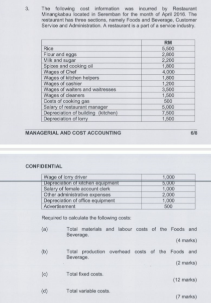 this question confuse ..pls send me correct answer The following cost
