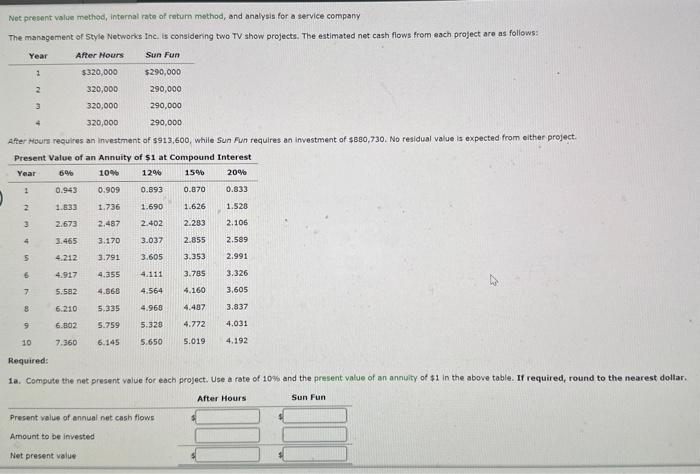  Not prebent value method, internal rate of retum method, and analysis