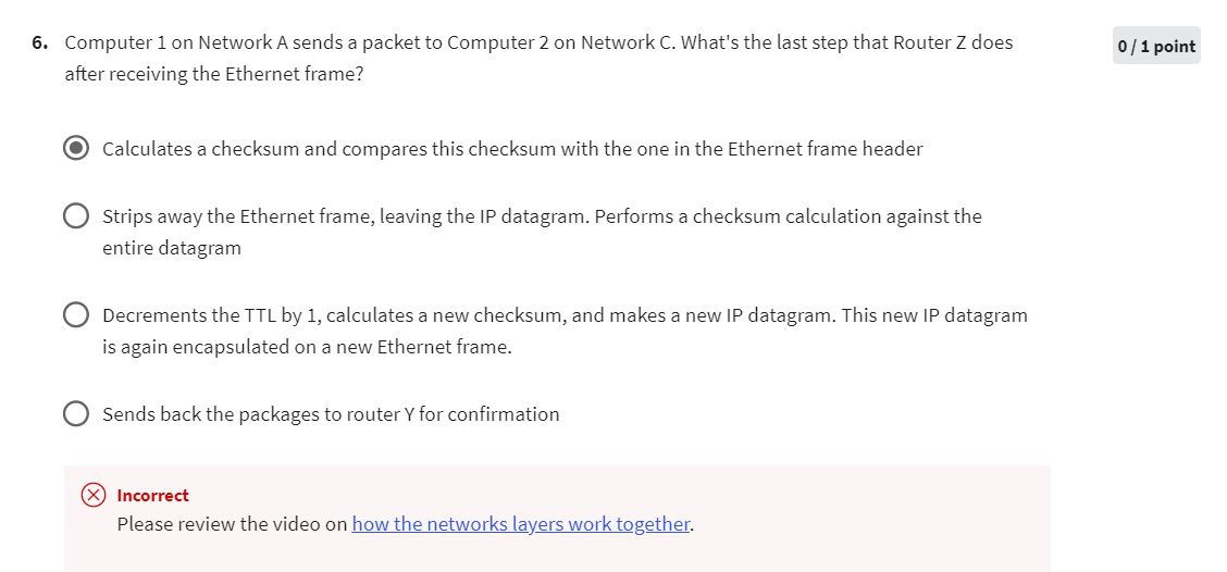 Question 6 Computer 1 on Network A sends a packet to Computer