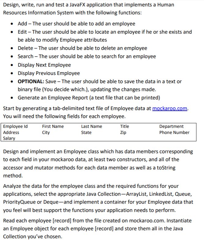  Need the code in Java FX Design, write, run and test