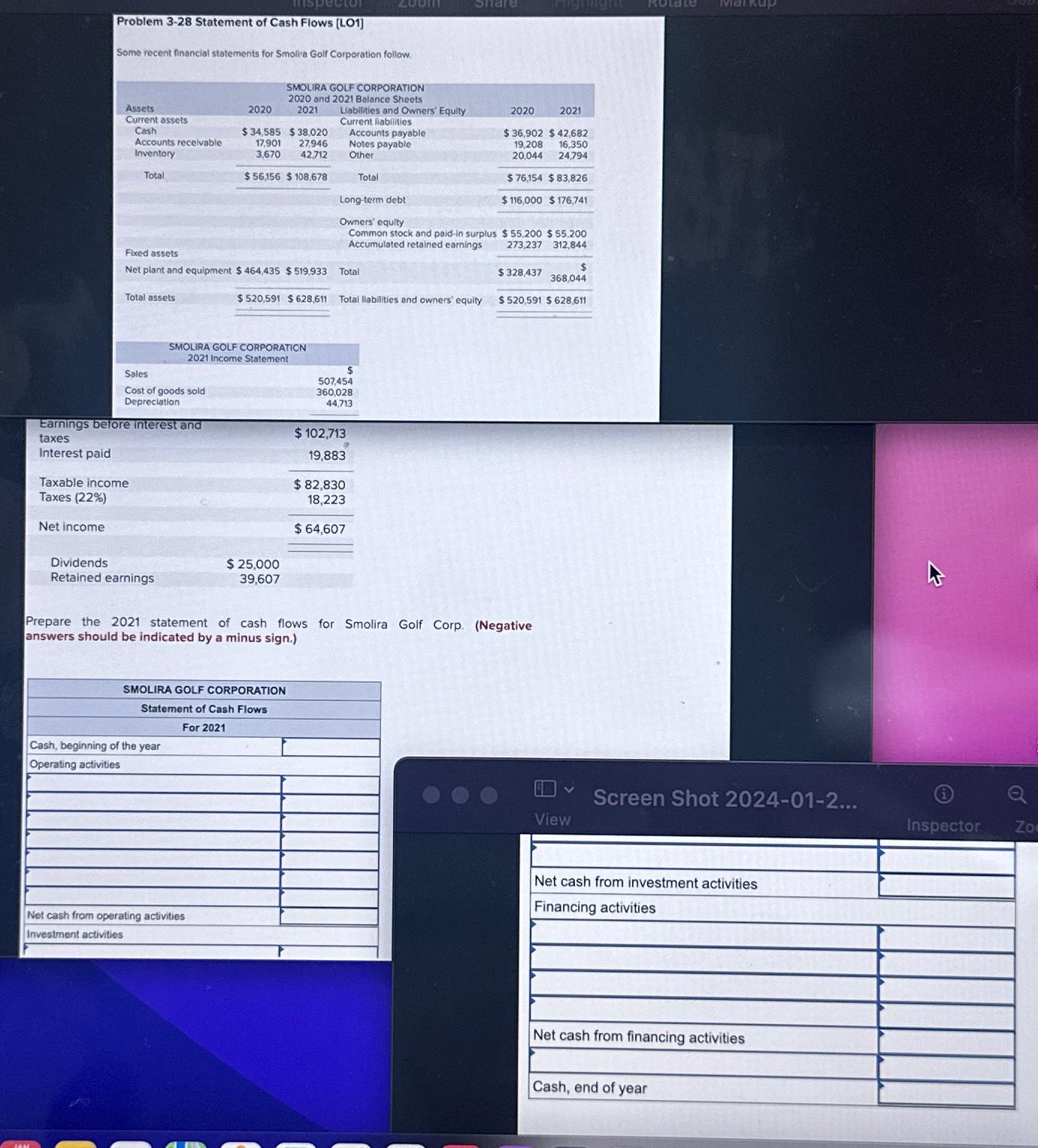  Problem 3-28 Statement of Cash Flows [LO1] Some recent financial statements