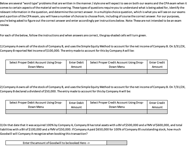 Below are several "word type" problems that are written in the