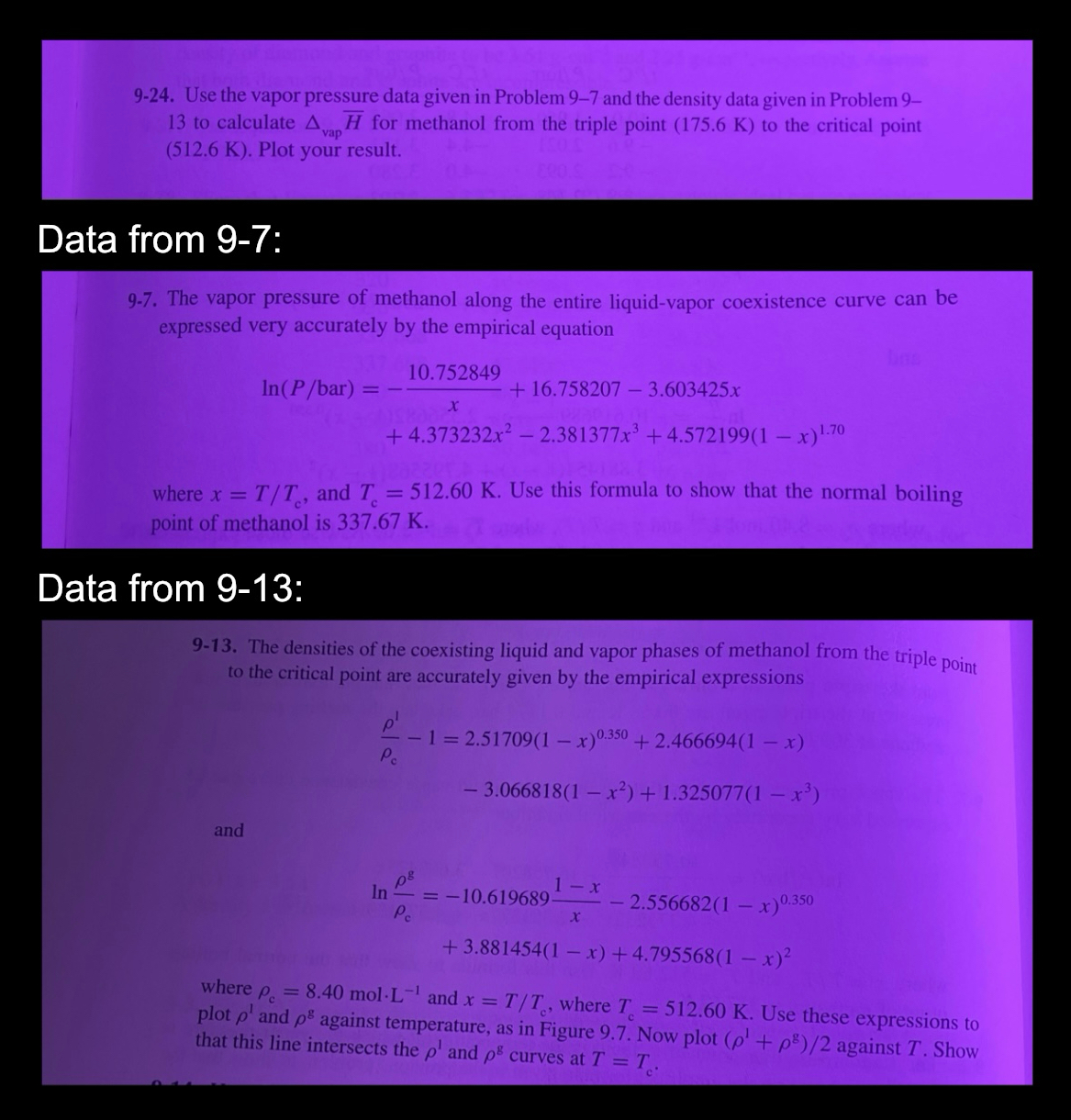  9-24. Use the vapor pressure data given in Problem 9-7 and