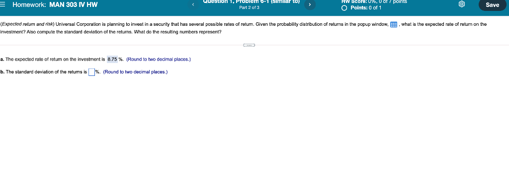 = Homework: MAN 303 IV HW Question 1. Problem 0-1 (similar