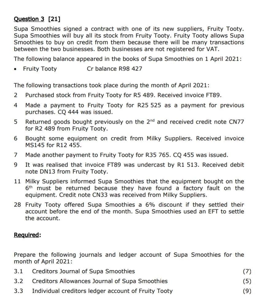  Question 3 [21] Supa Smoothies signed a contract with one of