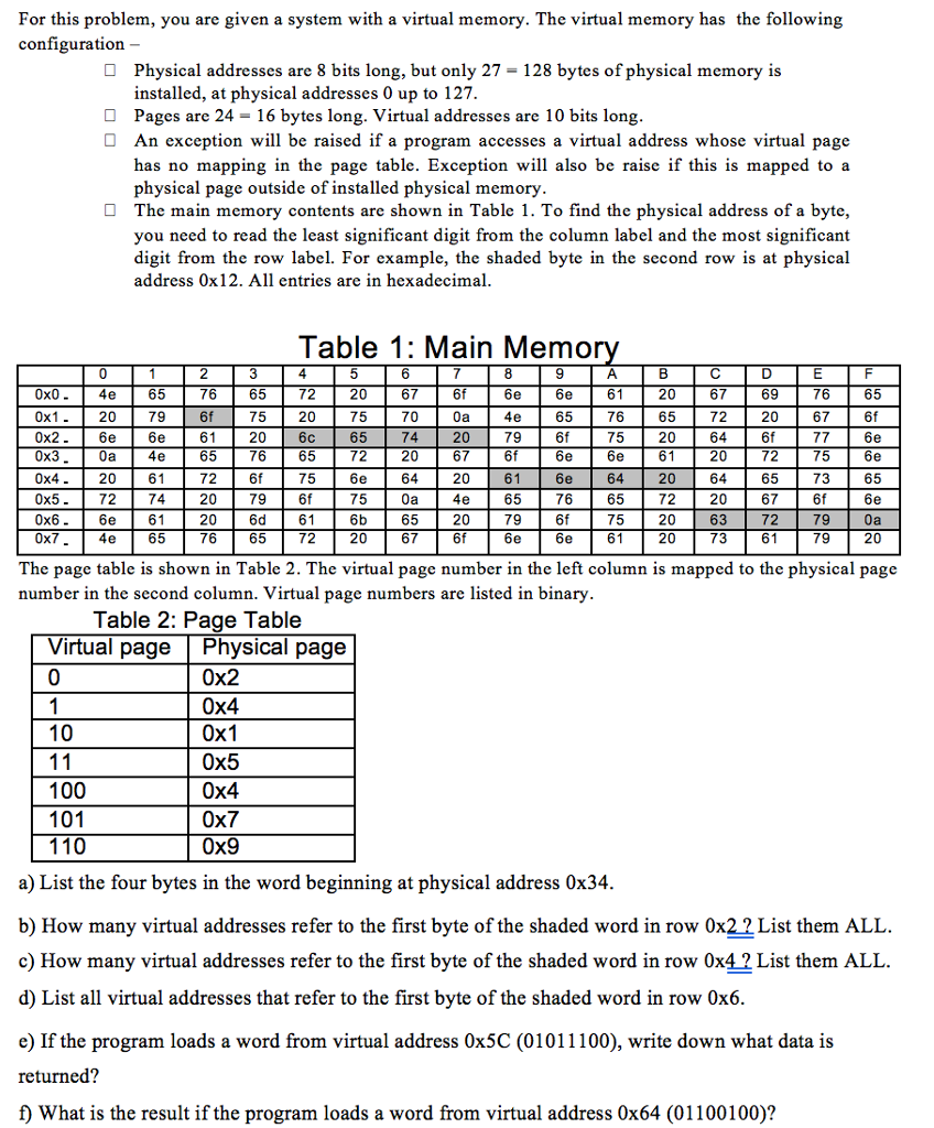  For this problem, you are given a system with a virtual