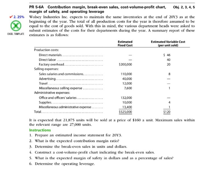  Problem #4 cost-value-profit chart PR 5-6A Contribution margin, break-even sales, cost-volume-profit