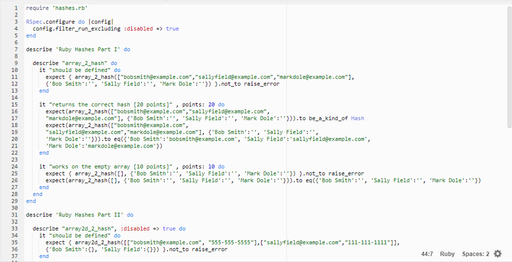 RUBY CODE: For the following code, 1)Write the Ruby code in this