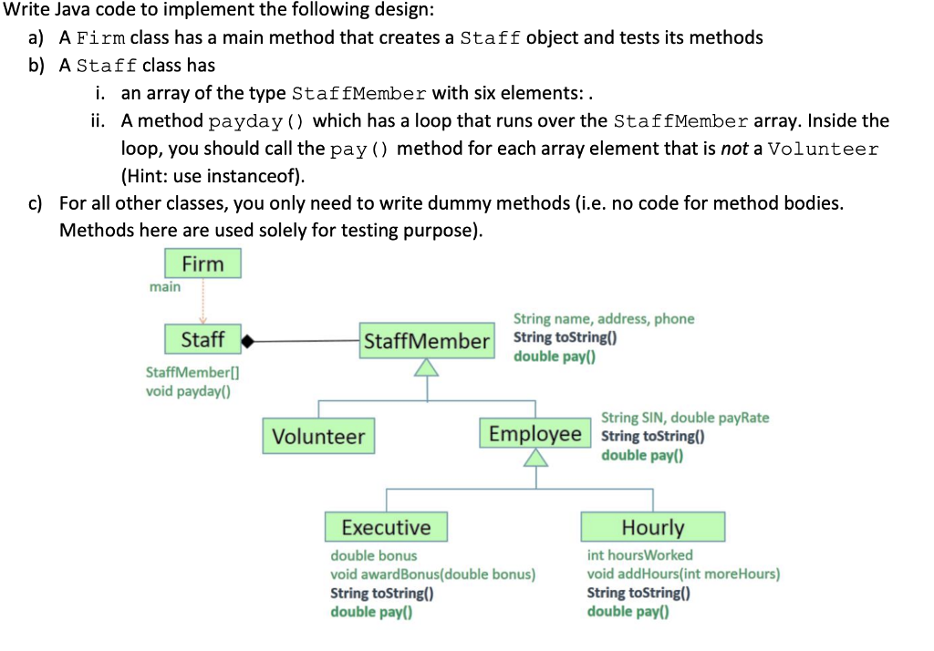 Java - Polymorphism, instanceof, object orientated prgoramming thanks! Write Java code to