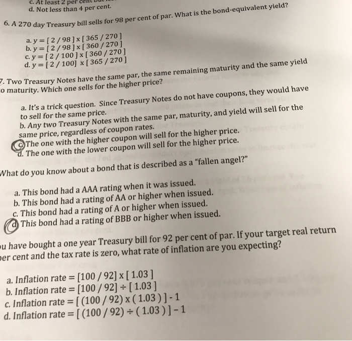  C. At least 2 per cent b d. Not less than