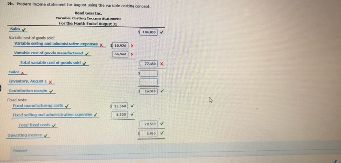 Inc. manufactured 6,400 hats, of which 5,200 were sold. Operating data for