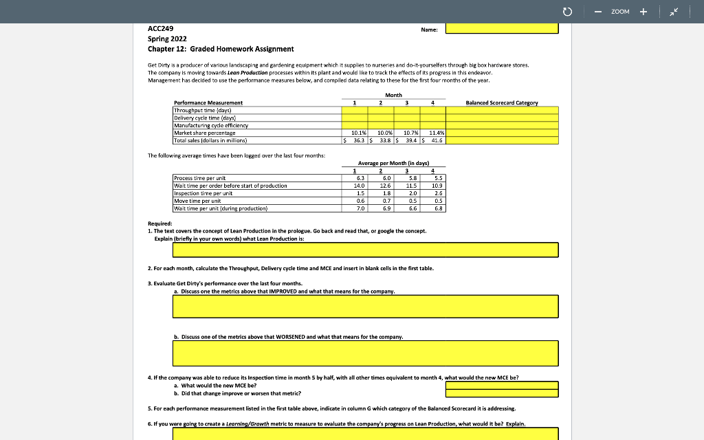  - ZOOM Name ACC249 Spring 2022 Chapter 12: Graded Homework Assignment