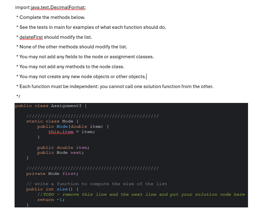  import java.text.DecimalFormat; Complete the methods below. See the tests in main