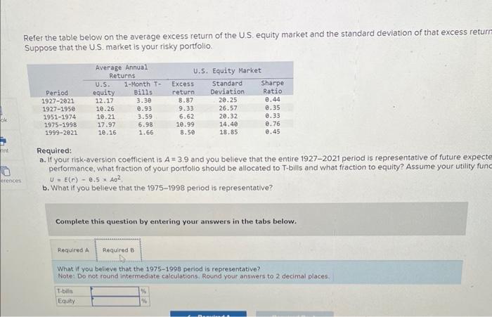 US, equity market and the standard deviation of that excess return. Suppose