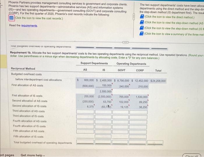 corporate clients. Phoenix has two support departments-administrative services (AS) and information systems