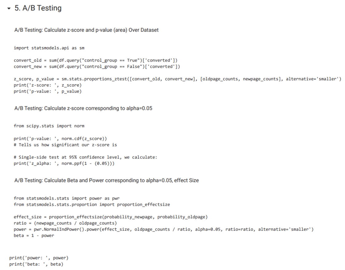 top_k =10 df.head(top_k) df.groupby (['control_group', 'converted']).agg( 'count') df.drop(df.query("control_group == True and landing_page