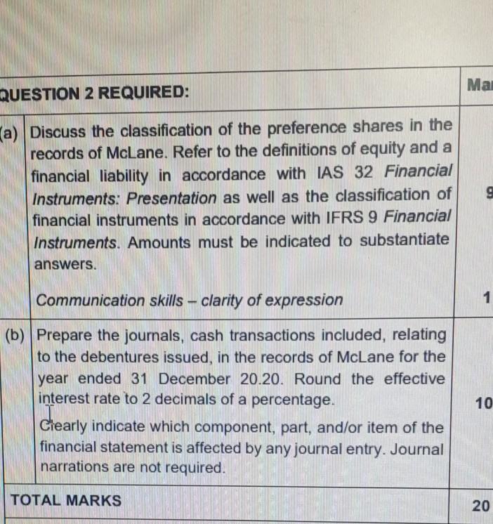 2 (20 marks; 30 minutes) McLane Ltd ('McLane') is a JSE listed