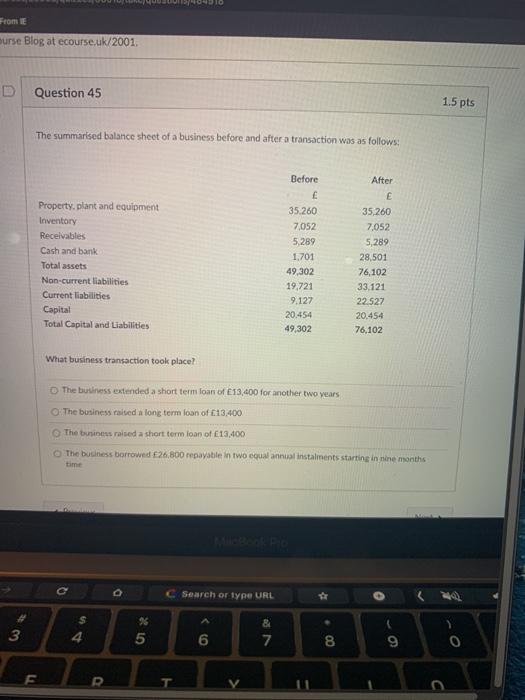  From E urse Blog at ecourse.uk/2001. D Question 45 1.5 pts
