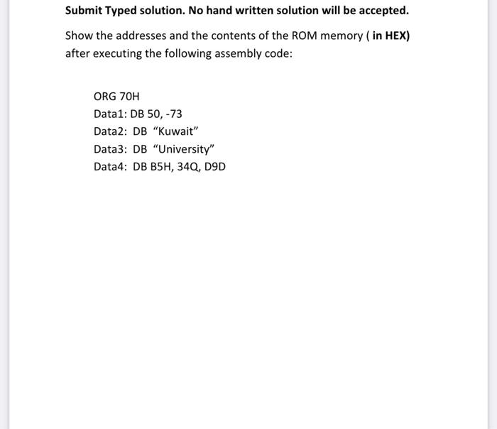 i want right solutionits assiggnment for computer engineer Submit Typed solution. No