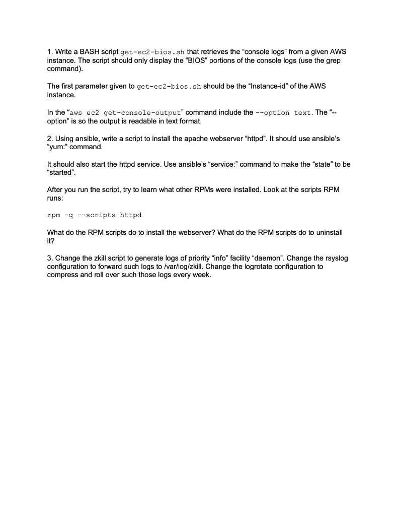  1. Write a BASH script get-ec2-bios.sh that retrieves the "console logs"