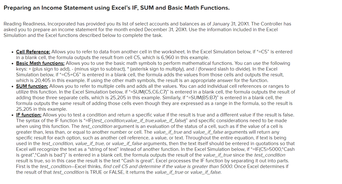  Preparing an Income Statement using Excel's IF, SUM and Basic Math