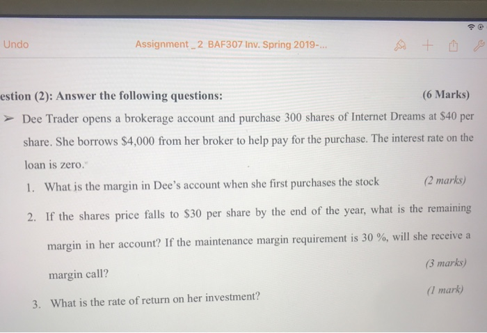  @ Undo Assignment_2 BAF307 Inv. Spring 2019-... + ry estion (2):