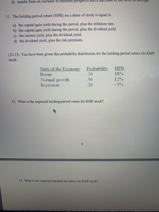 #13 only, please show work d) results from an increase in business