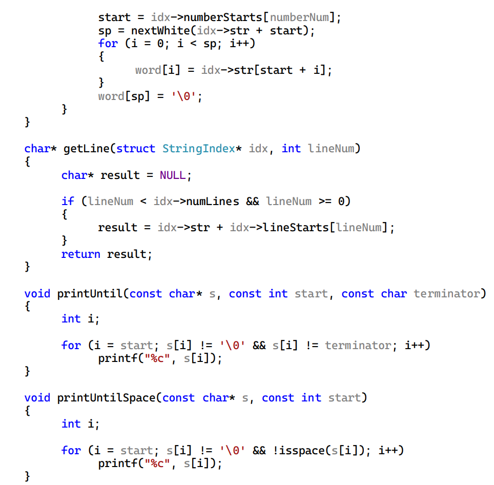 the string to search * areturns the index of the next white