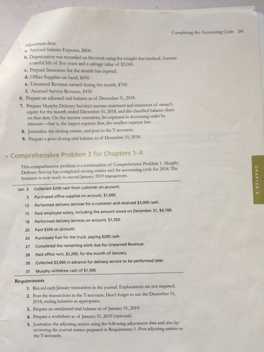 Murphy Delivery Service completed the following transactions during December 2018 Murphy Delivery