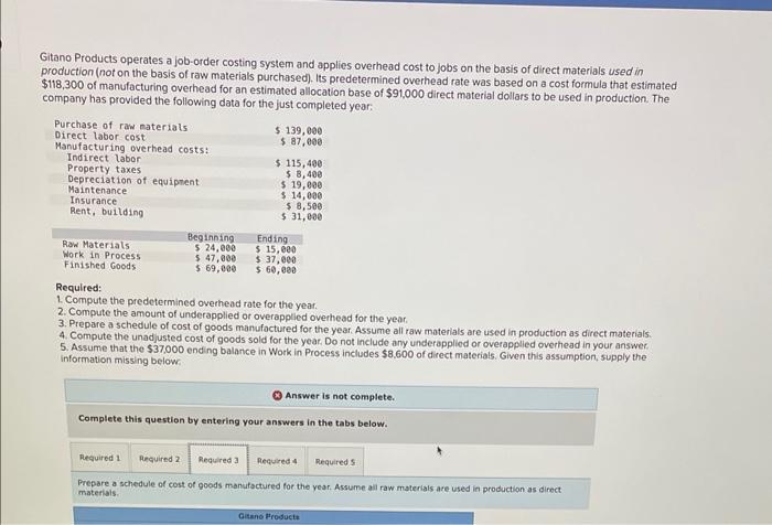  please solve it Gitano Products operates a job-order costing system and