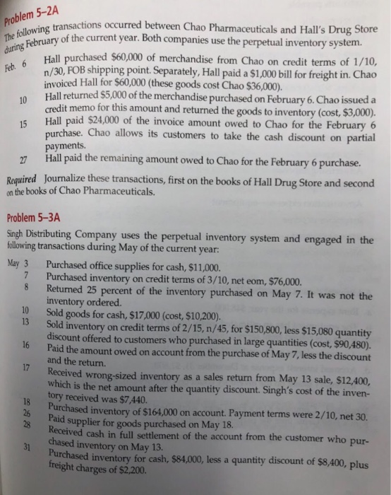  Solutions for both sums Thank you. Problem 5-2A ving transactions occurred