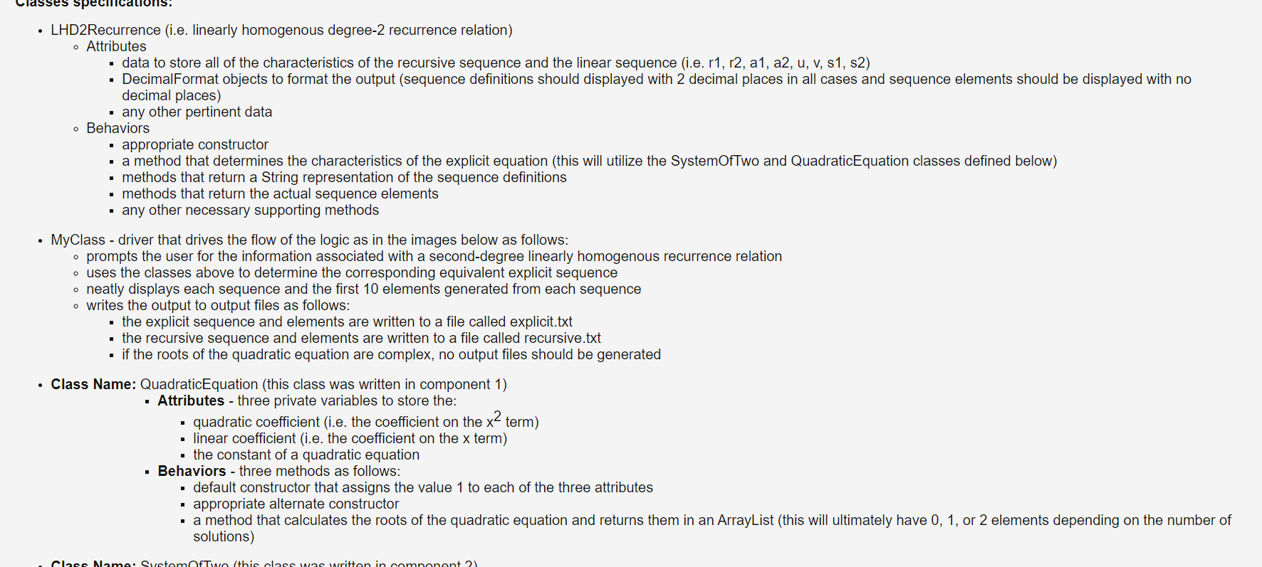 I have the QuadraticEquation, SystemOfTwo, and Point Class code already done I
