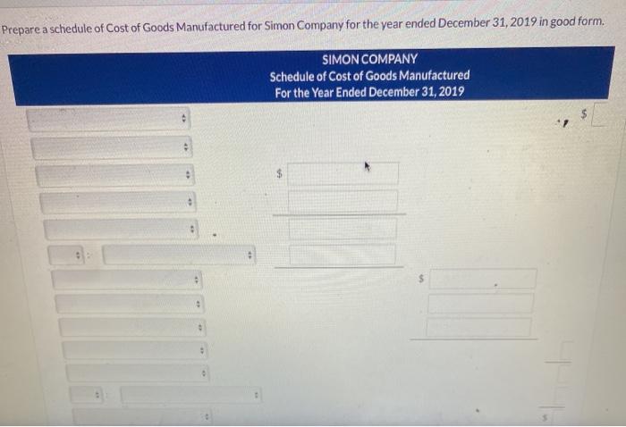 taken from the accounts of Simon Company for 2019: January 1, 2019