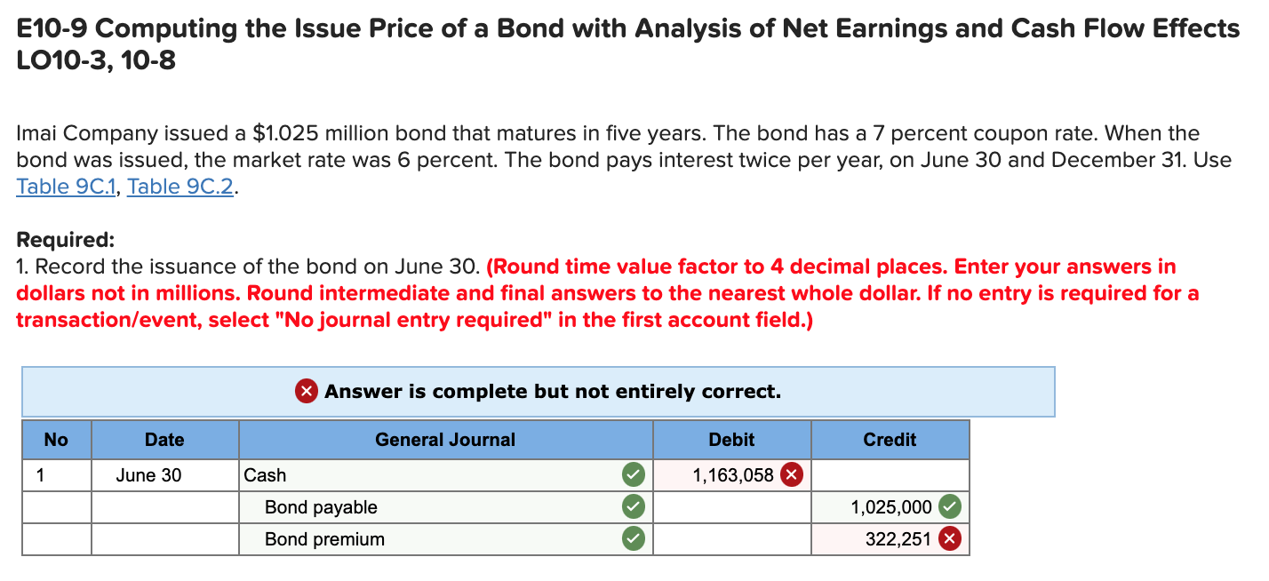 Please help. E10-9 Computing the Issue Price of a Bond with