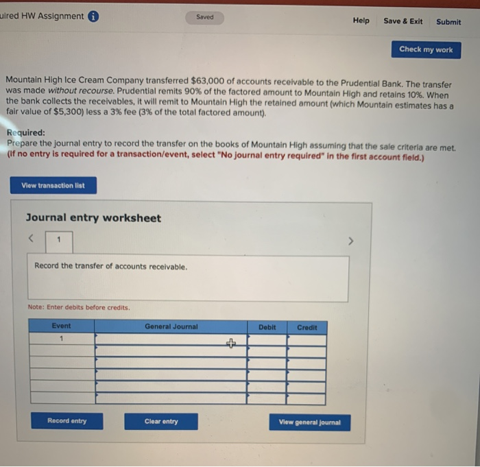  cuired HW Assignment Saved Help Save & Exit Submit Check my