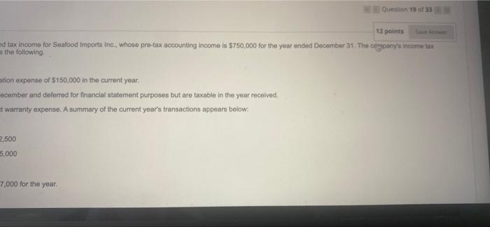 following data represent the differences between accounting and tax income for Seafood