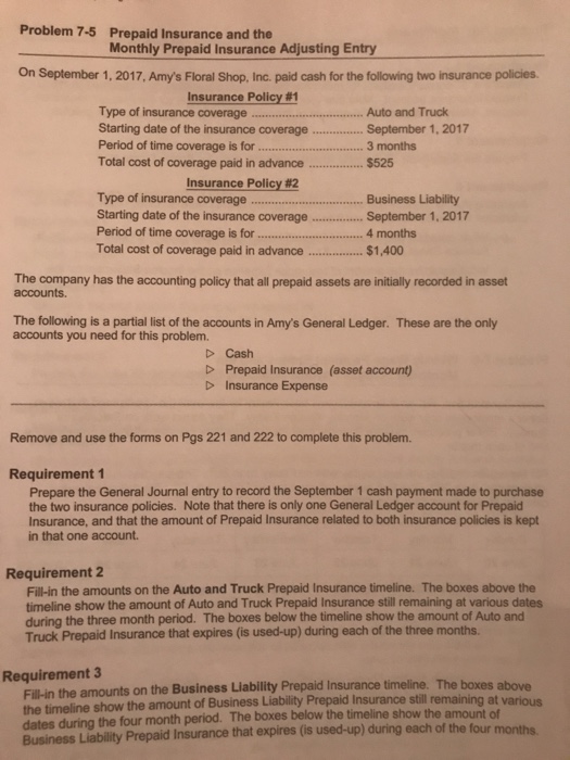 Prepaid Insurance and the Requirement 1-September 1 advance payment of the two