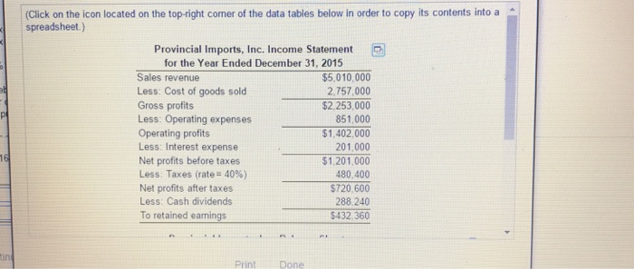 please r 2016 is as follows (1) Projected sales 2) Cost of